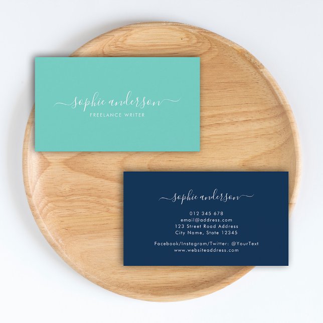 Simple Editable Background Colour Elegant Script Business Card (Creator Uploaded)