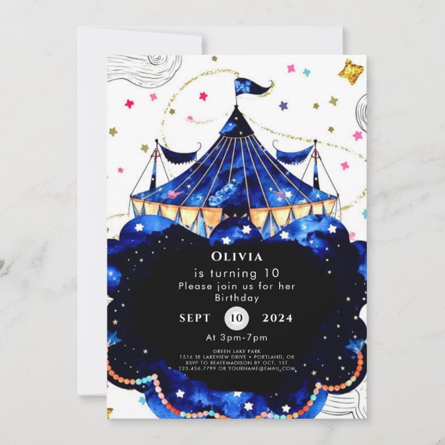 Simple Editable Circus Birthday Invitation (Front)