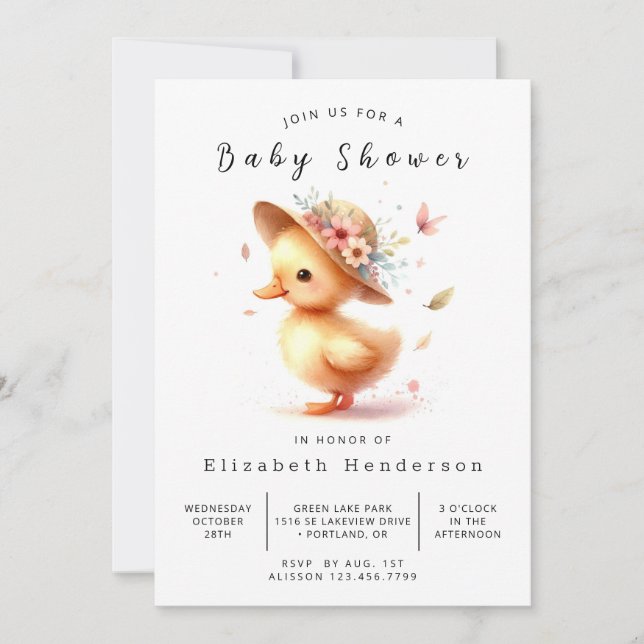 Simple Editable Duck Baby Shower Invitation (Front)