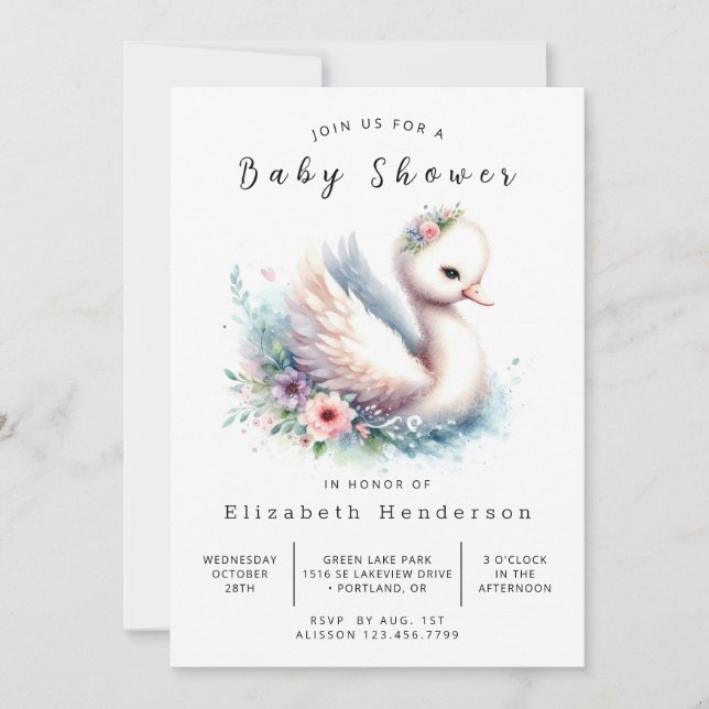  Simple Editable Swan Baby Shower Invitation (Front)