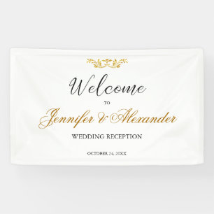 Simple editable white gold welcome wedding banner