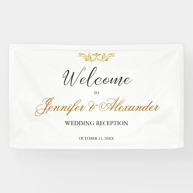 Simple editable white gold welcome wedding banner (Horizontal)