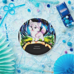 Simple Editable Wolf Birthday Paper Plate