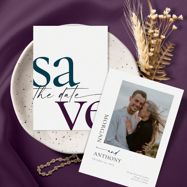 Simple Eggplant Teal Photo Save The Date (Creator Uploaded)