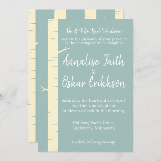 Simple Eggshell Blue Birch Wedding Invitation (Front/Back)