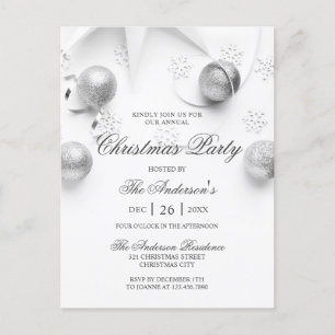 Simple Elagant White and Silver Christmas Party Invitation Postcard