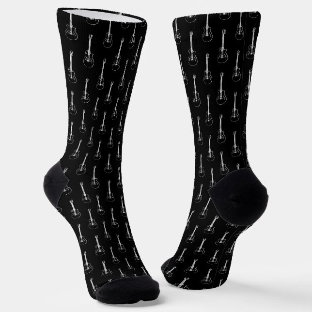 Simple Electric Guitar Pattern Black and white Socks (Angled)