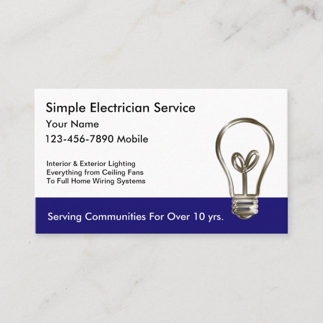 Simple Electrician Business Cards (Front)