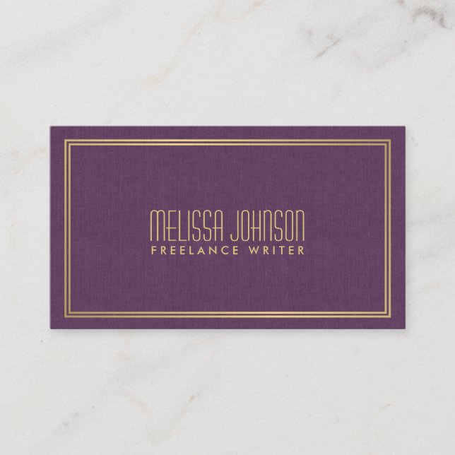 Simple Elegance Art Deco Style Purple/Faux Gold Business Card (Front)