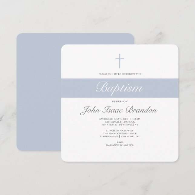 Simple elegance baptism invitation - Boys (Front/Back)