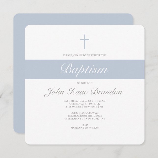 Simple elegance baptism invitation - Boys (Front/Back)