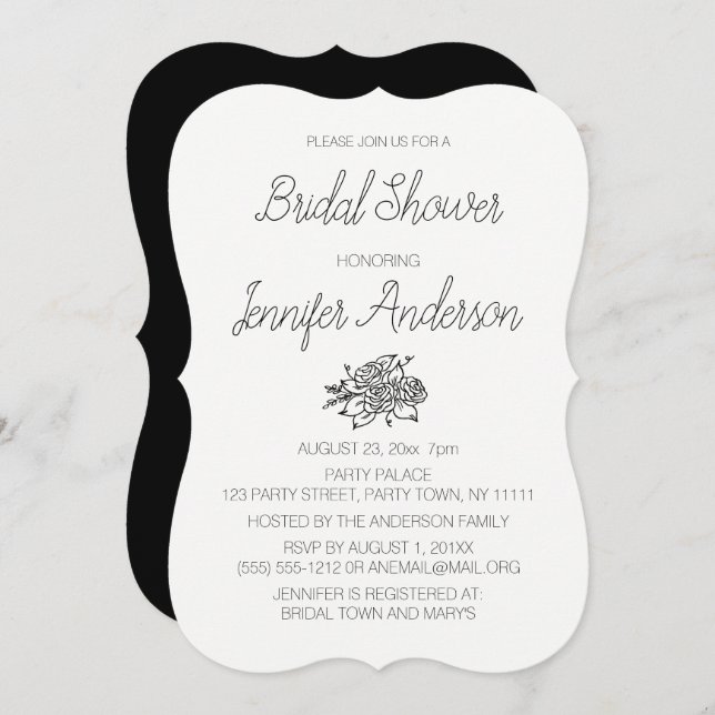 Simple Elegance Black White Rose Bridal Shower Invitation (Front/Back)