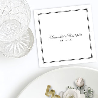 Simple Elegance Black & White Script Wedding Napkin