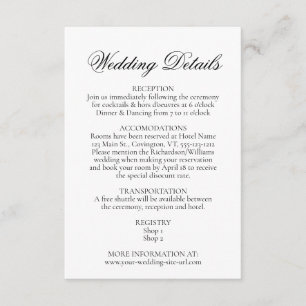 Simple Elegance Black & White Wedding Details Enclosure Card