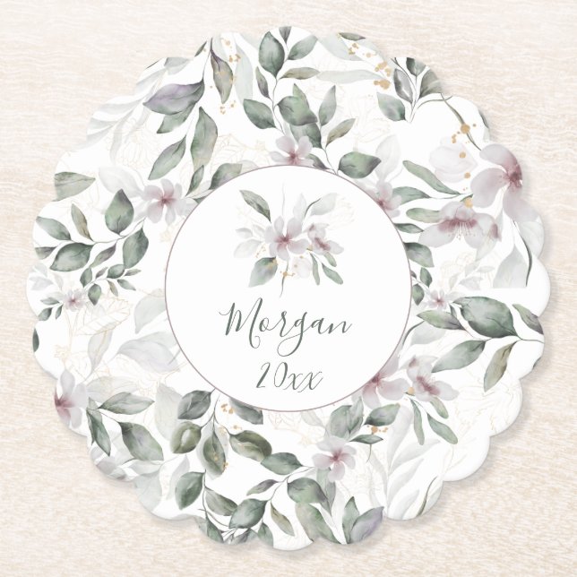 Simple Elegance Blush Pink Botanical Watercolor  Paper Coaster (Front)