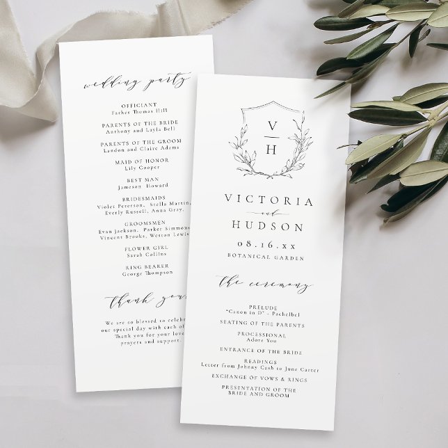  Simple elegance botanical crest monogram wedding  Program (Simple elegance botanical crest monogram wedding Program)