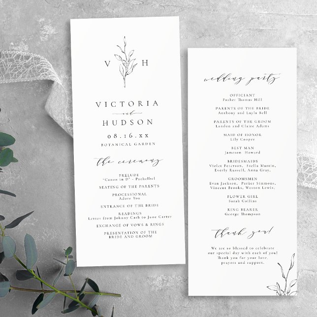 Simple elegance botanical leaves monogram wedding  program (Simple elegance botanical leaves monogram wedding program)