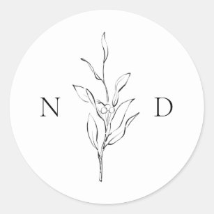 Simple elegance botanical leaves wedding classic round sticker