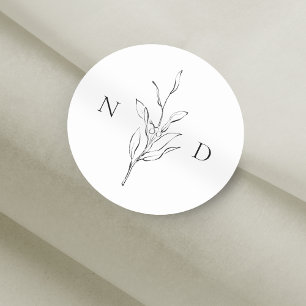 Simple elegance botanical leaves wedding classic round sticker