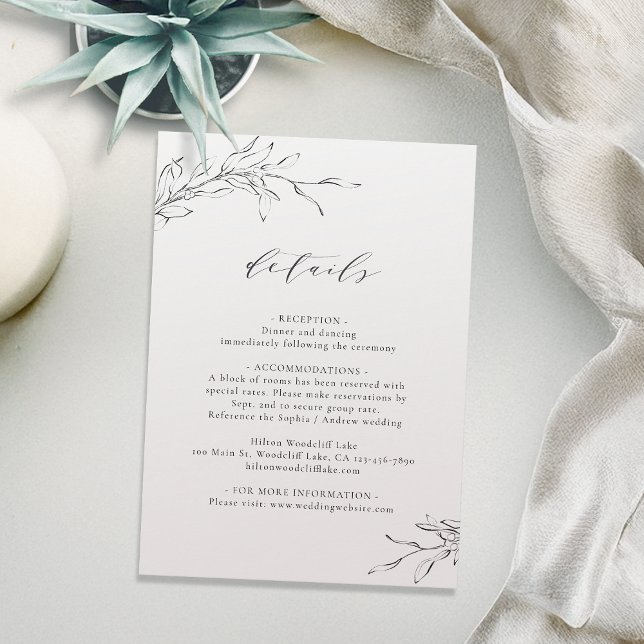 Simple elegance botanical wedding details enclosure card (Simple elegance botanical wedding details enclosure card)