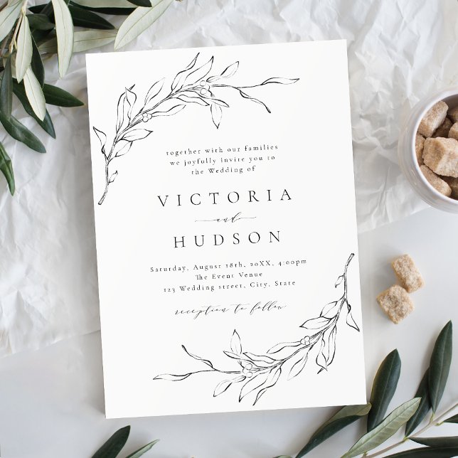 Simple elegance botanical wreath rustic wedding invitation (Creator Uploaded)