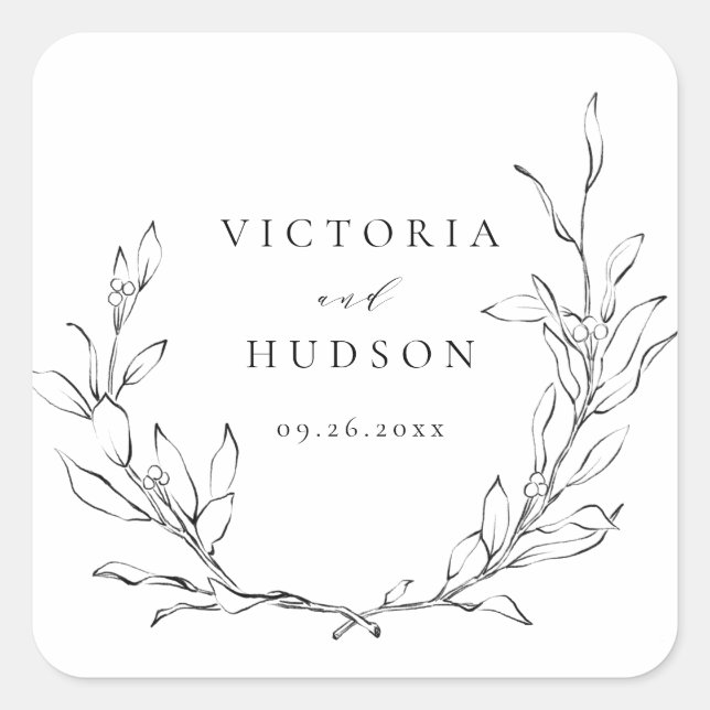 Simple elegance botanical wreath wedding square sticker (Front)