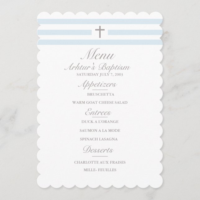 Simple Elegance Boys Baptism Menu (Front)