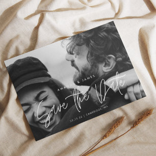 Simple Elegance Budget Script Photo Save the Date Postcard