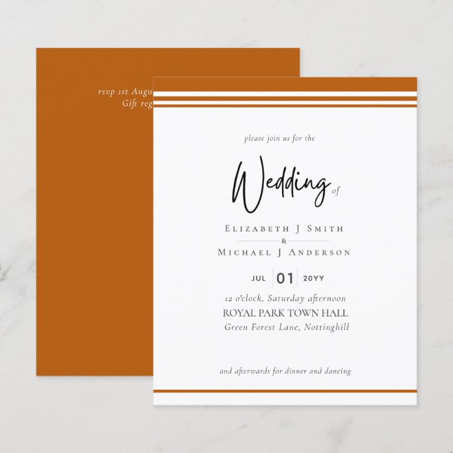 Simple Elegance Cinnamon Modern Budget Wedding (Front/Back)