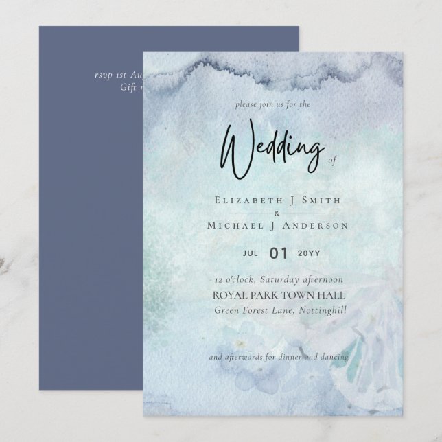 Simple Elegance Dusty Blue Modern Wedding (Front/Back)