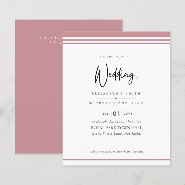 Simple Elegance Dusty Rose Pink Budget Wedding (Front/Back)