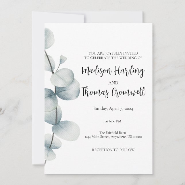 Simple Elegance - Eucalyptus - Wedding Invitations (Front)