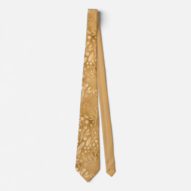 Simple Elegance Gold Foliage Pattern Stylish Tie (Front)