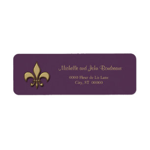 Simple Elegance Gold Purple Fleur de Lis Return Address Label