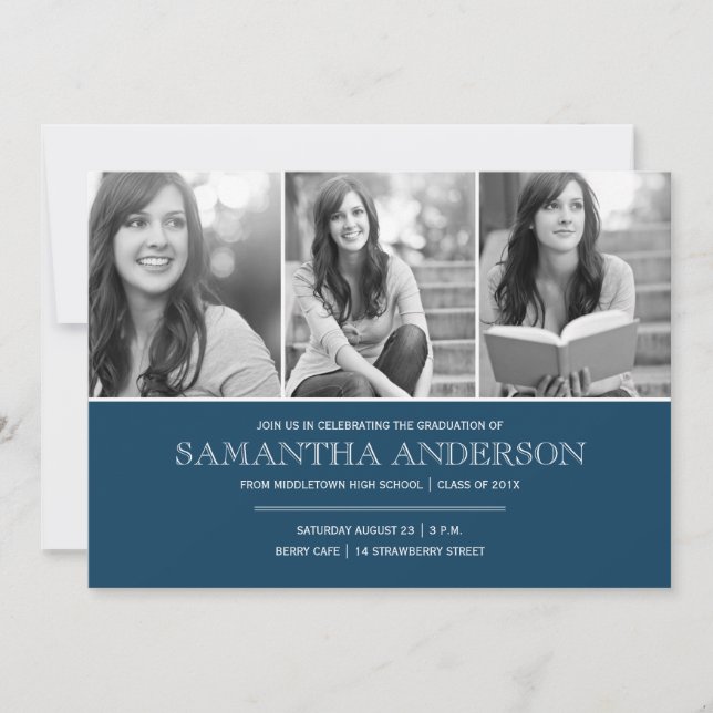 Simple Elegance Graduation Invitation - Navy (Front)