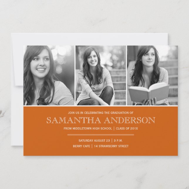 Simple Elegance Graduation Invitation - Orange (Front)