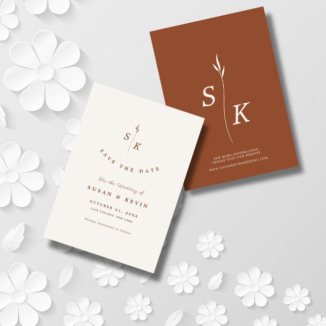 Simple Elegance Leaf Monogram Chic Cream Wedding Save The Date (Creator Uploaded)