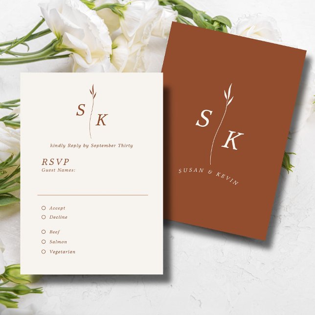 Simple Elegance Leaf Monogram Chic Wedding RSVP Card (Creator Uploaded)