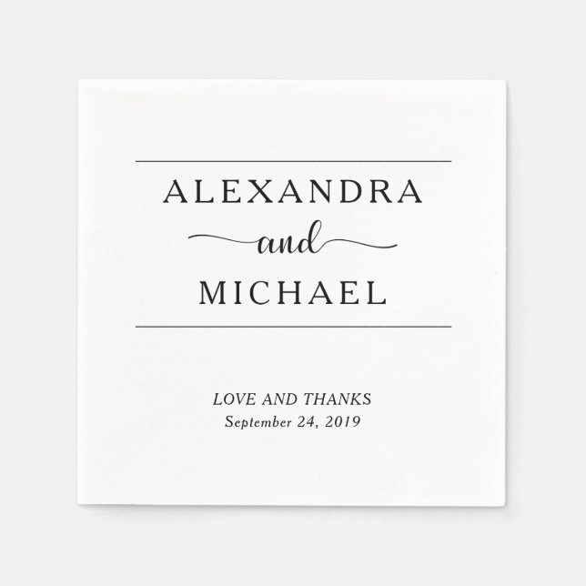 Simple Elegance | Minimal Black and White Wedding Napkin (Front)