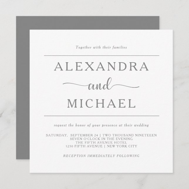 Simple Elegance | Minimal Grey and White Wedding Invitation (Front/Back)