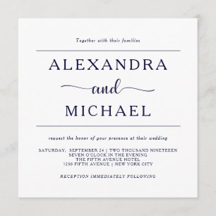 Simple Elegance Minimal Navy and White Wedding Invitation