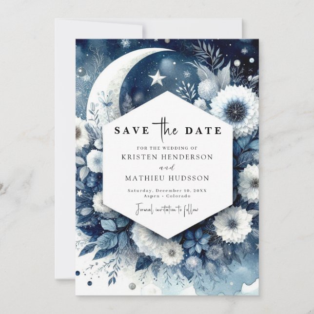 Simple Elegance Moonlit Wedding Save The Date (Front)