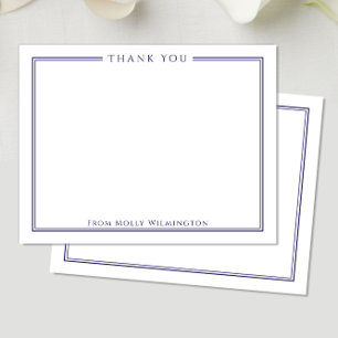 Simple Elegance Navy & White Flat Note Thank You Card