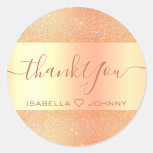 Simple Elegance Peach Rose Gold Glitter Thank You Classic Round Sticker