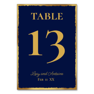 Simple Elegance Personalised Navy Blue Gold Edge Table Number
