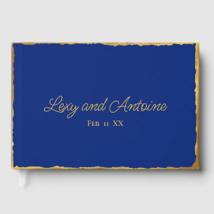 Simple Elegance Personalised Royal Blue Gold Edge Guest Book