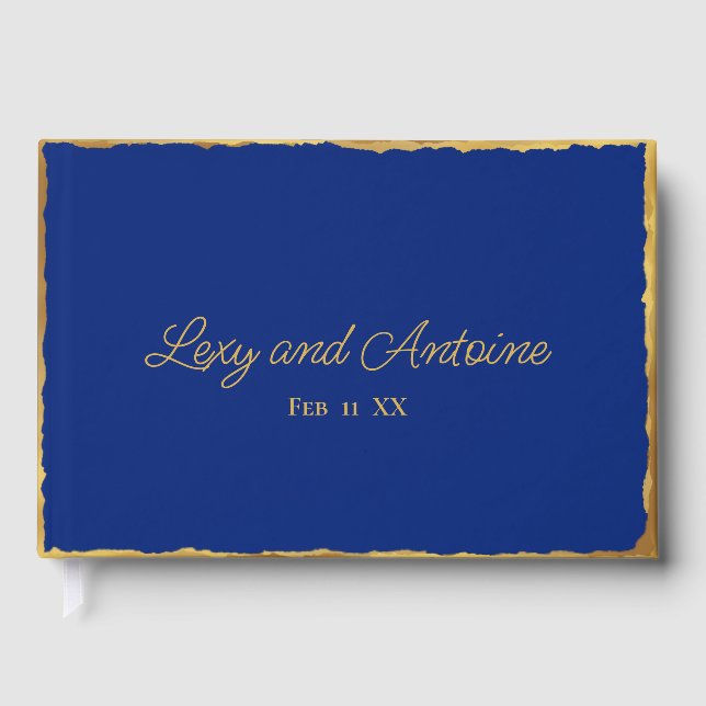 Simple Elegance Personalised Royal Blue Gold Edge  Guest Book (Front)