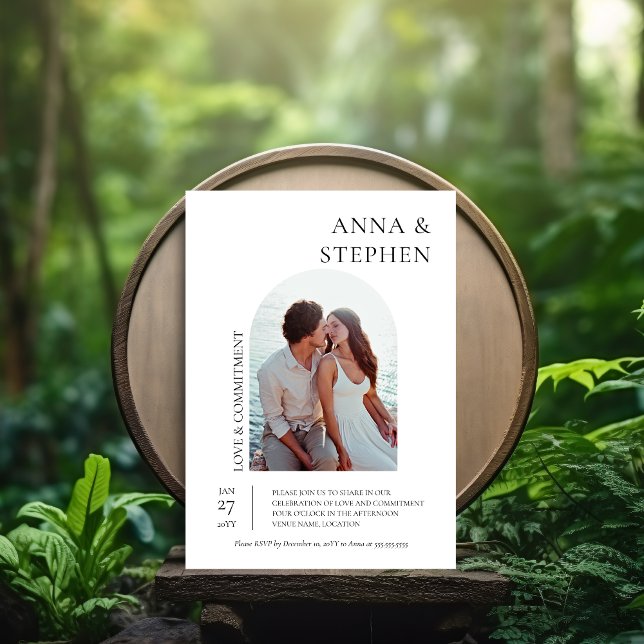 Simple Elegance Photo Commitment Ceremony Invitation (Simple elegance commitment ceremony or vow exchange party invitation front view.)