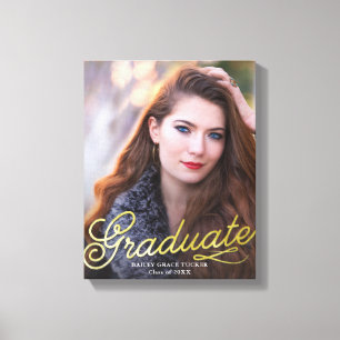 Simple Elegance Photo Graduation Gold Script Canvas Print