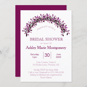 Simple Elegance Purple Leafy Arch Bridal Shower Invitation